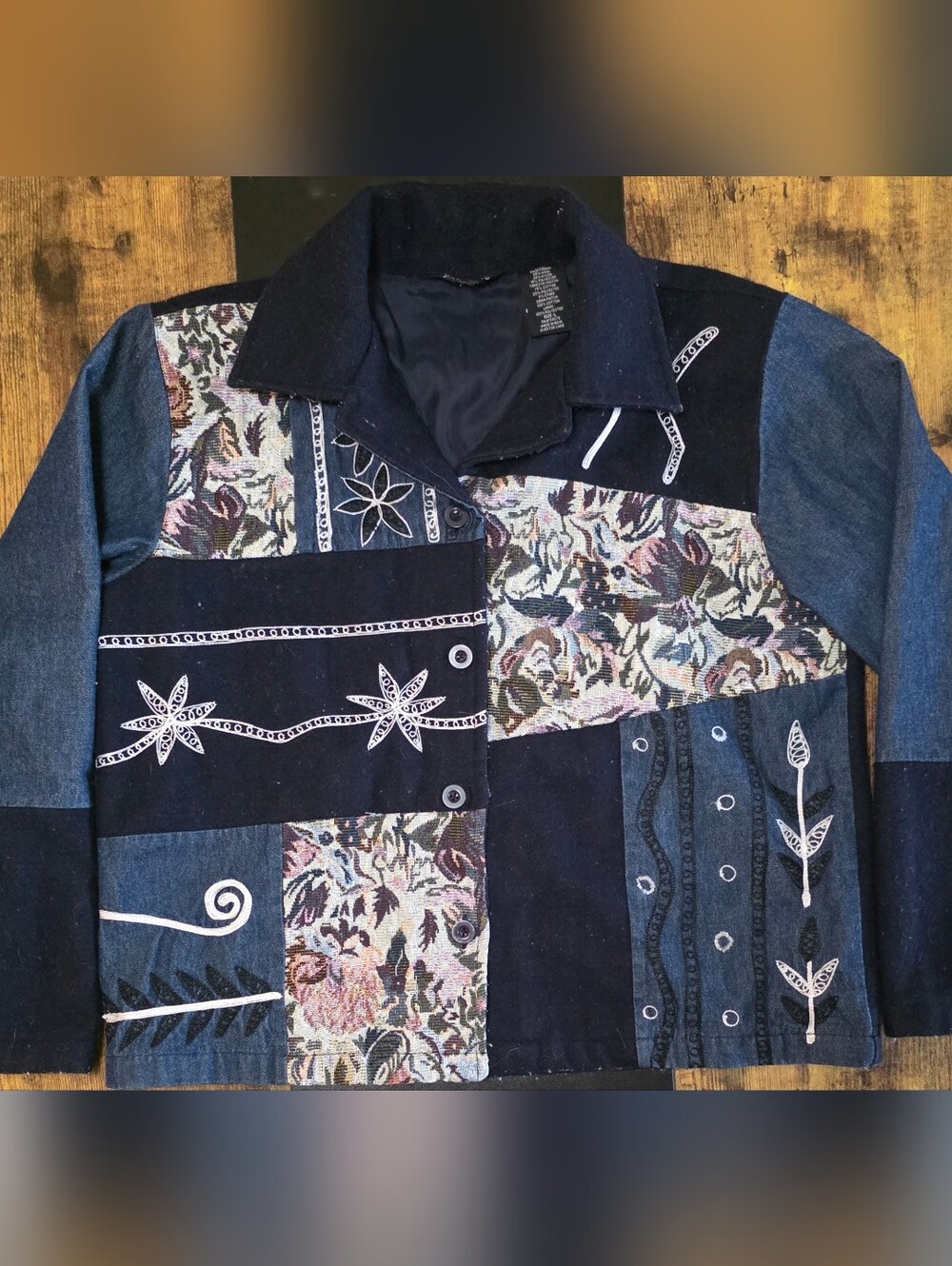 Women's Navy Patchwork Jean Jacket